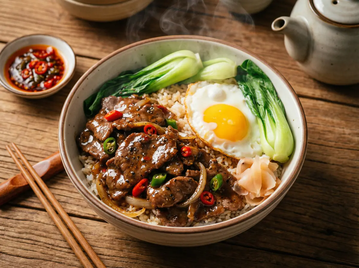 今日特餐 - 黑椒牛肉盖饭，成人视频 的招牌美味